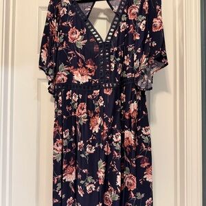 Eyeshadow Floral Midi Dress - Navy and Pink